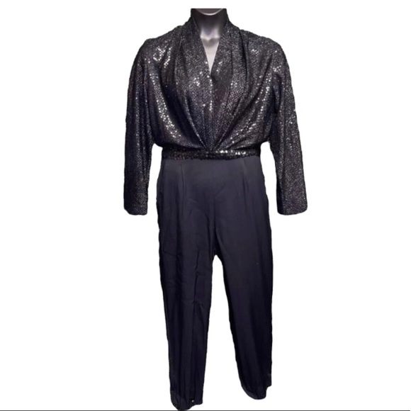 Vintage Pants - Vintage 1970s/1980s Embellished Disco Jumpsuit Black Size Large